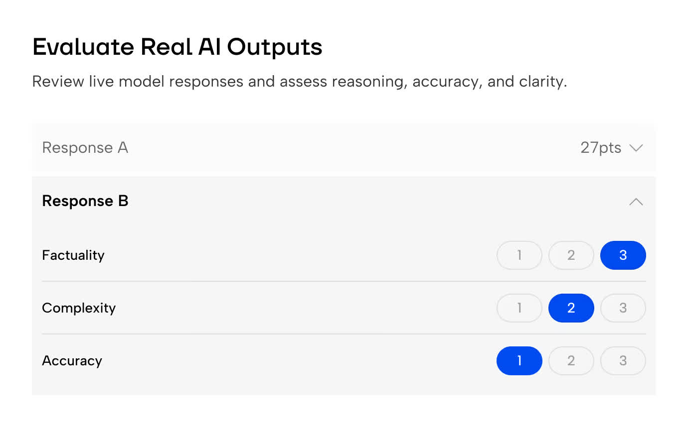 Interface for scoring AI response factuality and accuracy
